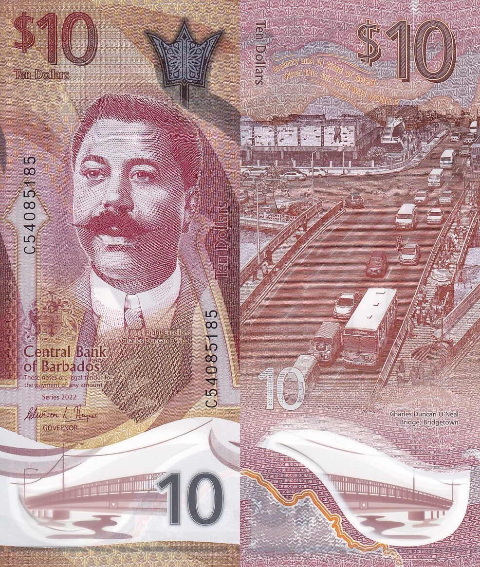 Barbados 10 Dollars 2022 P 82 Polymer UNC