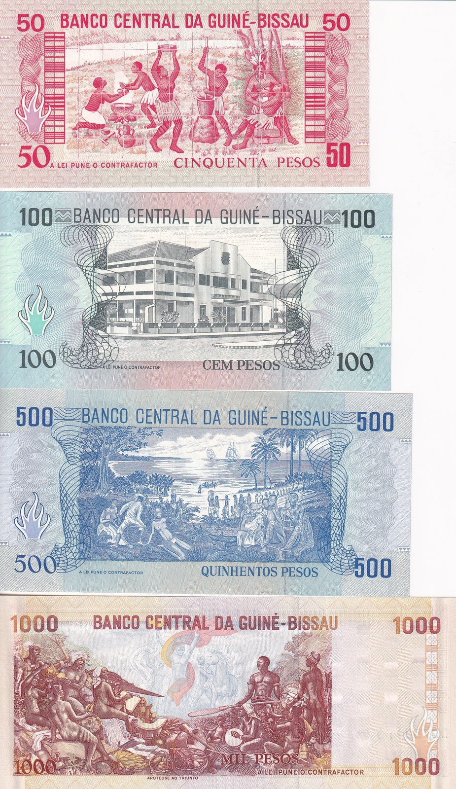 Guinea Bissau 50 100 500 1000 Pesos 1990-1993 P 10 11 12 13 Set 4 pcs.