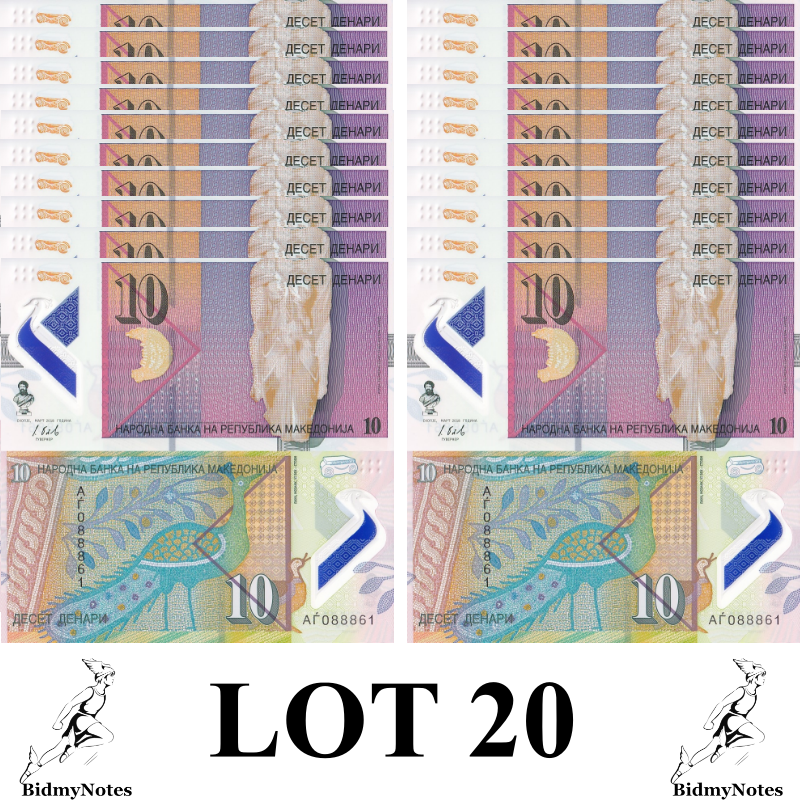North Mecedonia 10 Denari 2018 P 25 Polymer UNC 1/5 Bundle LOT 20 pcs