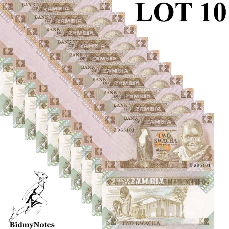 Zambia 2 Kwacha ND1980-1988 P 24c(1) UNC 1/10 Bundle LOT 10 pcs
