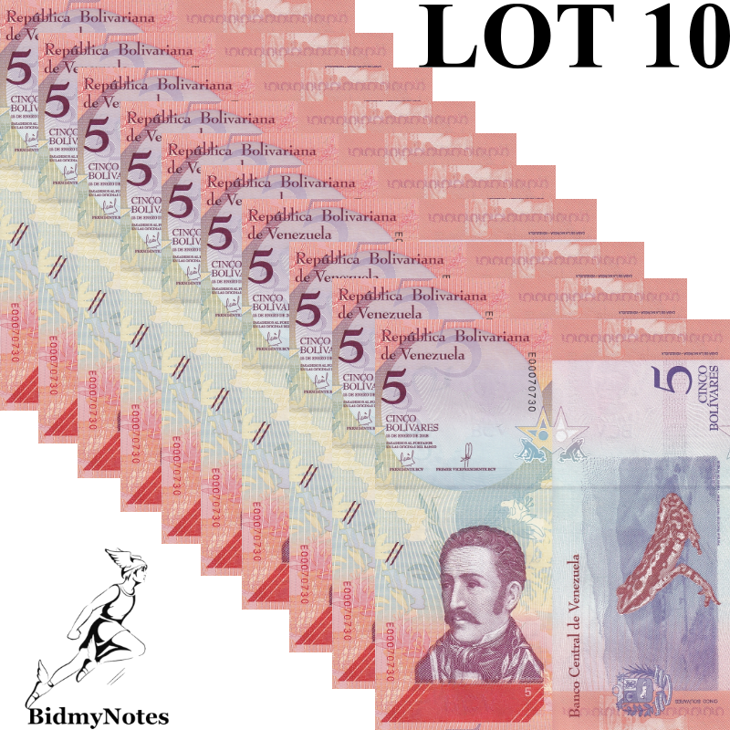 Venezuela 5 Bolivares 2018 P 102 UNC 1/10 Bundle LOT 10 pcs