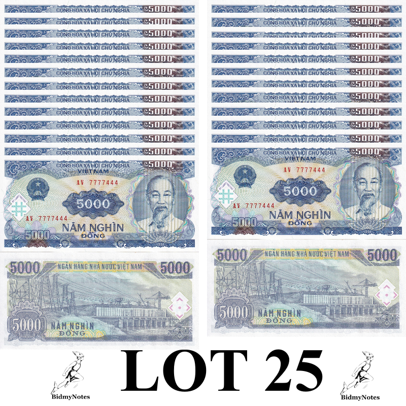 Viet Nam Vietnam 5000 Dong 1991 P 108 UNC 1/4 Bundle Lot 25 pcs