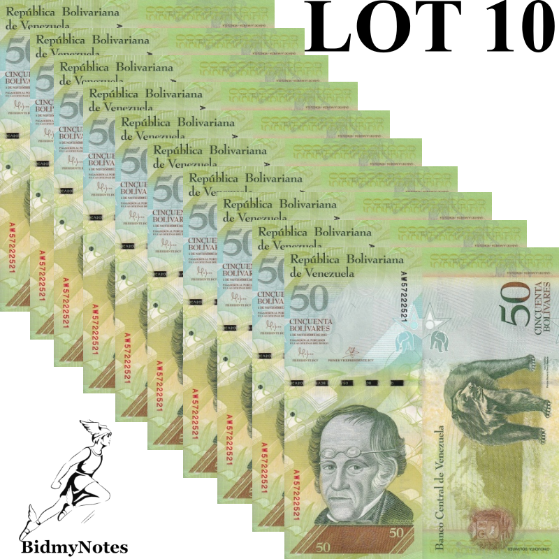Venezuela 50 Bolivares 2015 P 92k UNC 1 Bundle LOT 10 pcs