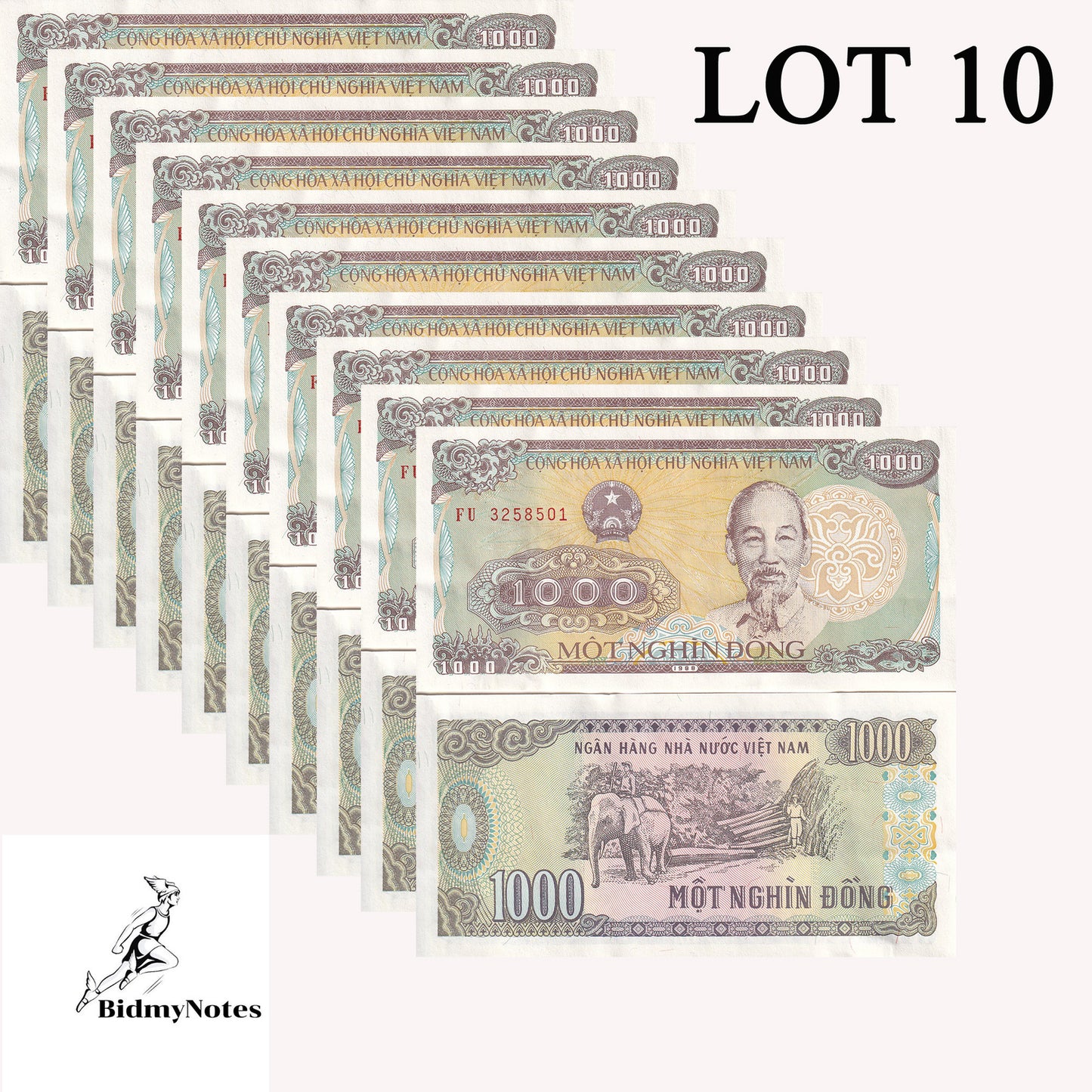 Vietnam 1000 Dong 1988 P 106 UNC 1/10 Bundle LOT 10 pcs