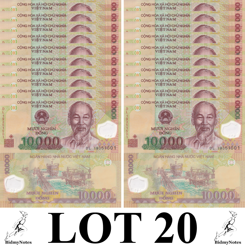 Viet Nam Vietnam 10000 Dong 2019 P 119 Polymer UNC 1/5 Bundle LOT 20 pcs
