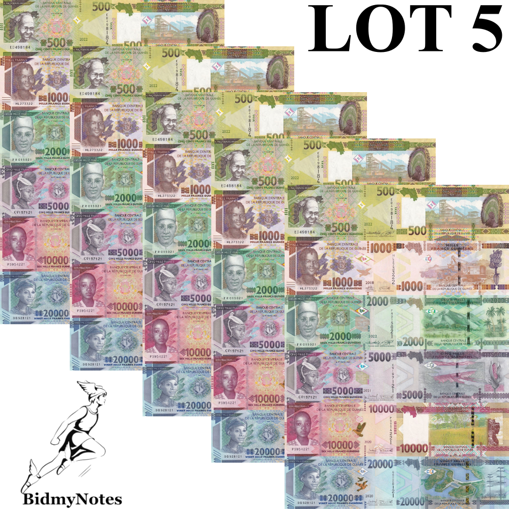 Guinea 500-20000 Francs 2018-2022 P 52 50 49A 49 48A 48 UNC Set 6 pcs LOT 5
