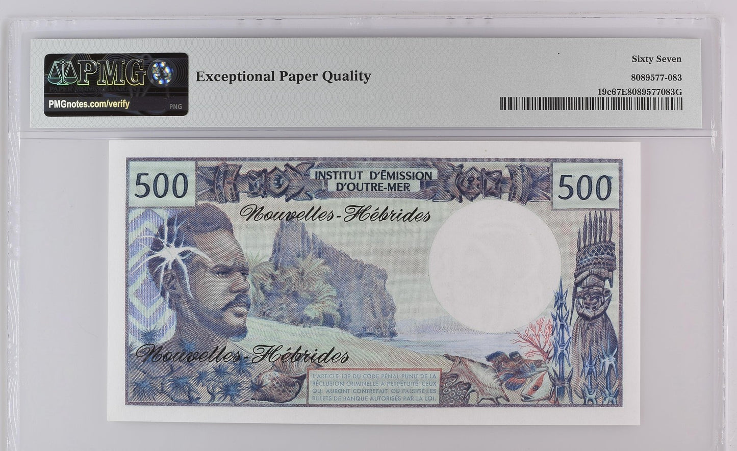 New Hebrides 500 Francs ND 1979 P 19c UNC PMG 67 EPQ 3rd TOP POP