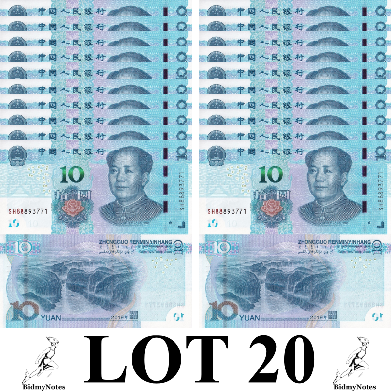 China 10 Yuan 2019 P 914 UNC 1/5 Bundle LOT 20 pcs