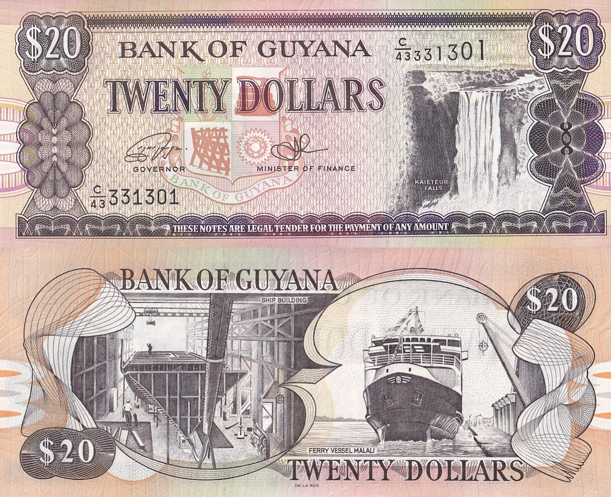 Guyana 20 Dollars ND 1996-2018 P 30 Random Sign UNC