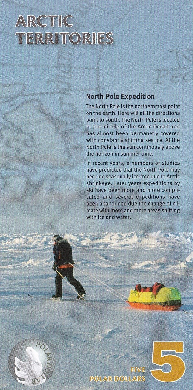 Arctic Territories 5 Polar Dollars 2012 UNC Series A Polymer Note