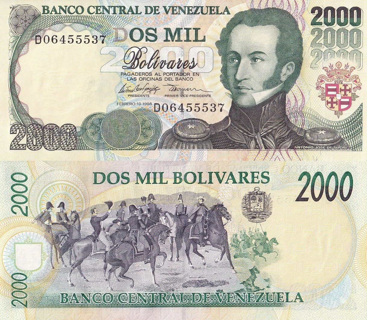 Venezuela 2000 Bolivares 1998 P 77b UNC -Foxing
