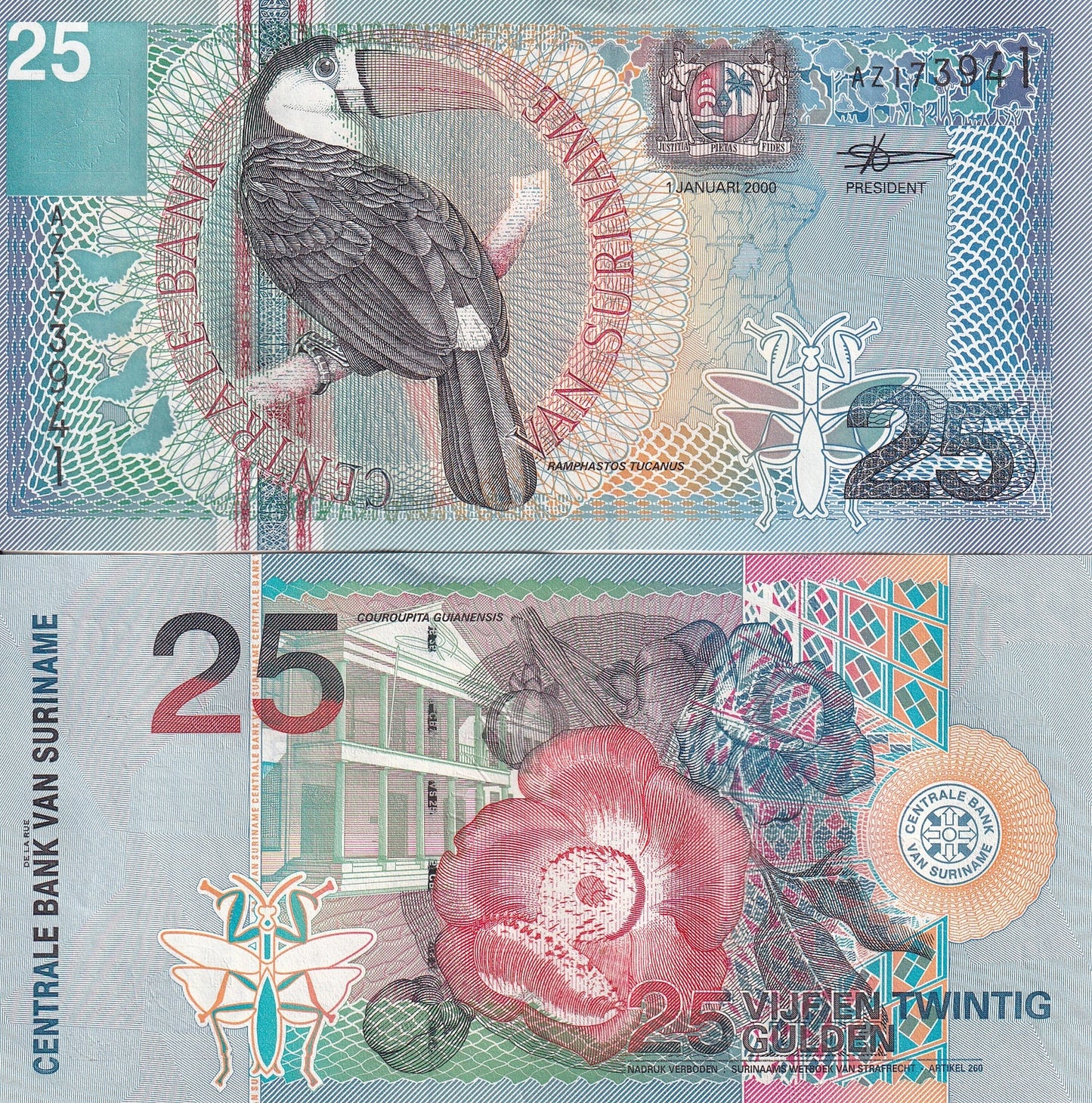 Suriname 25 Gulden 2000 P 148 UNC