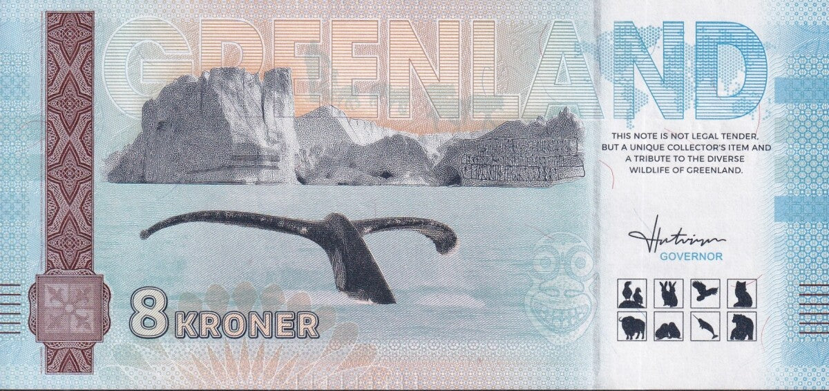 Greenland Souvenir Note 8 Krone Polar Bear UNC Test Note