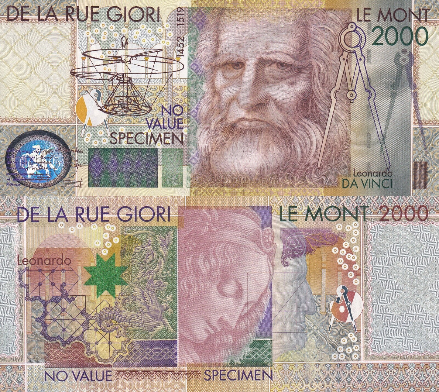 De La Rue Giori Test Advertising Note Specimen Leonardo Da Vinci No NO.Type 1