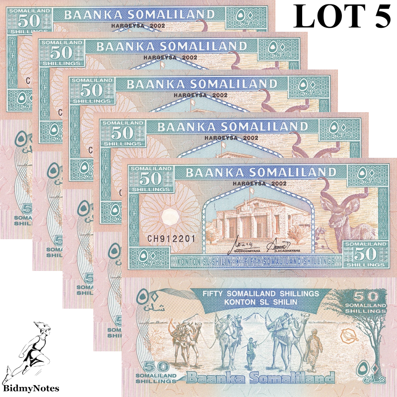 Somaliland 50 Shillings 2002 P 7d UNC LOT 5 pcs