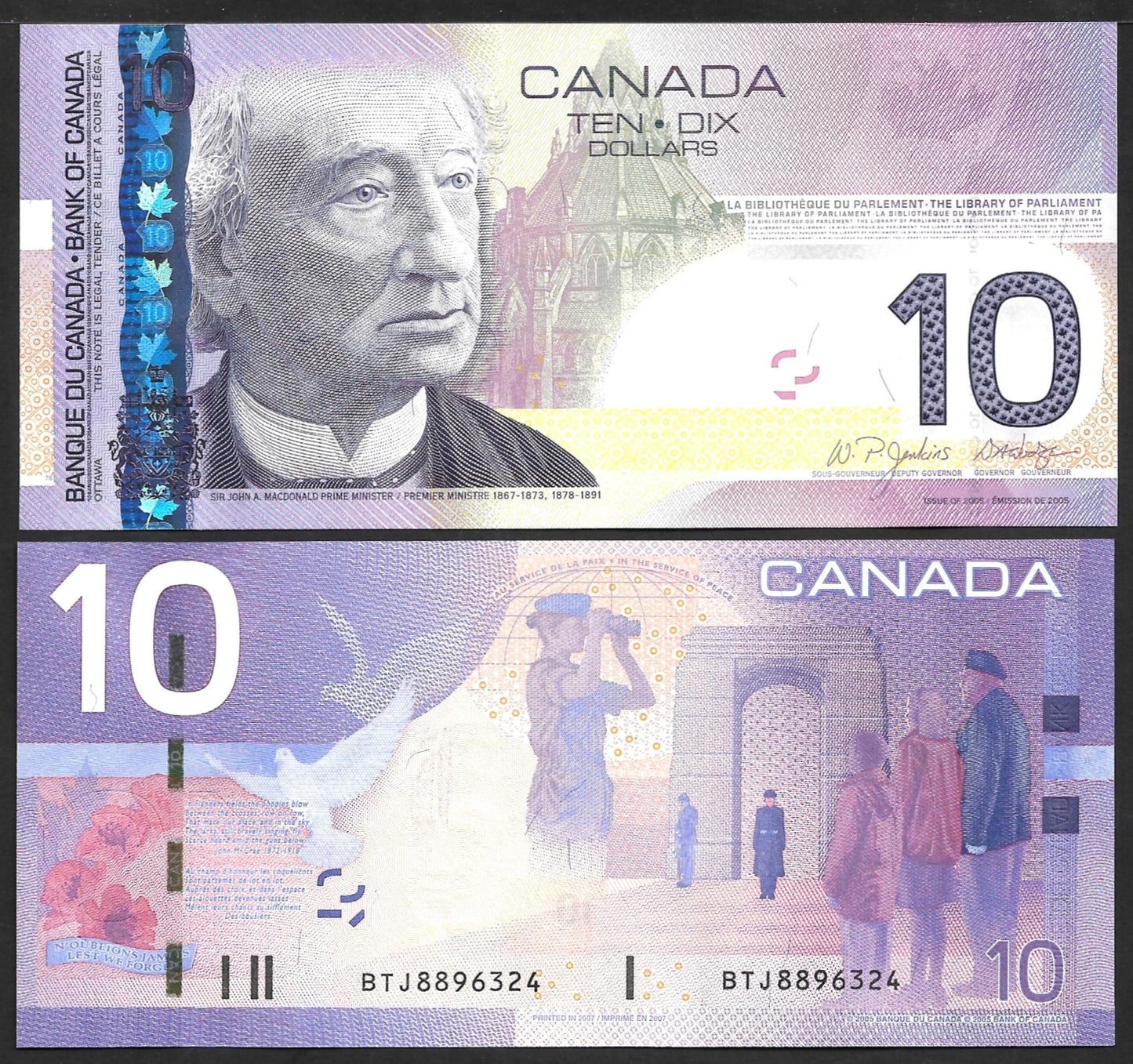 Canada 10 Dollars 2005 / 2007 P 102Ac BC-68a UNC