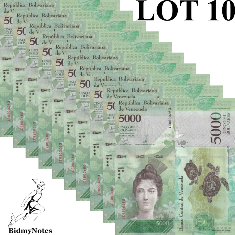 Venezuela 5000 Bolivares 2017 P 97c UNC 1/10 Bundle LOT 10 pcs