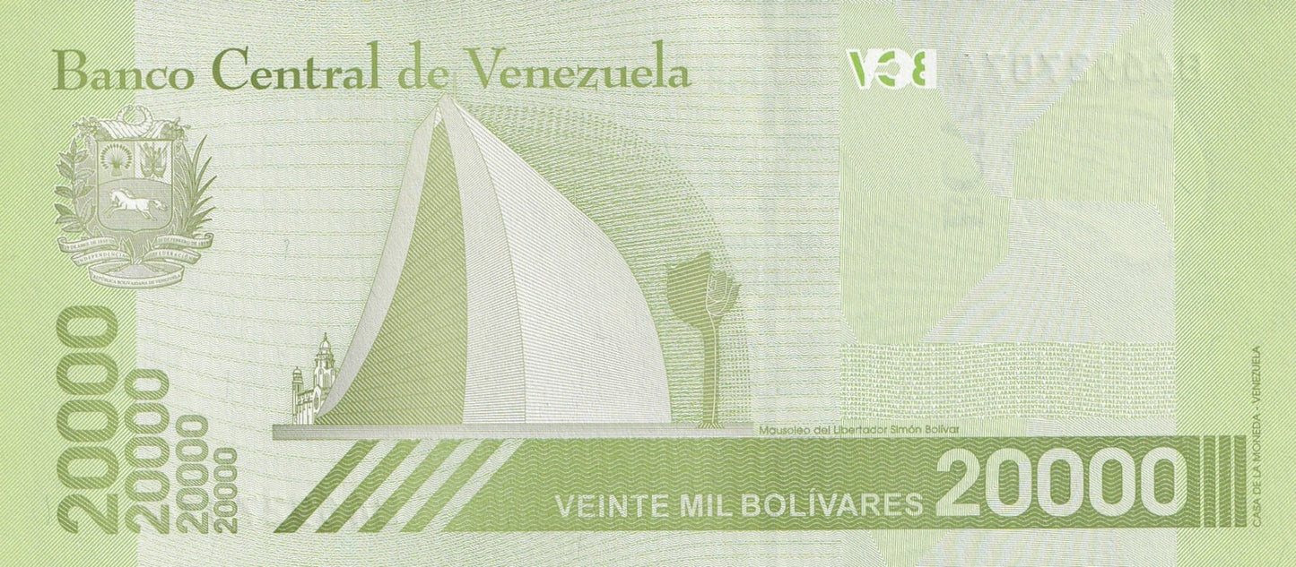 Venezuela 20000 Bolivars 2019 P 110(2) Narrow Security Thread UNC