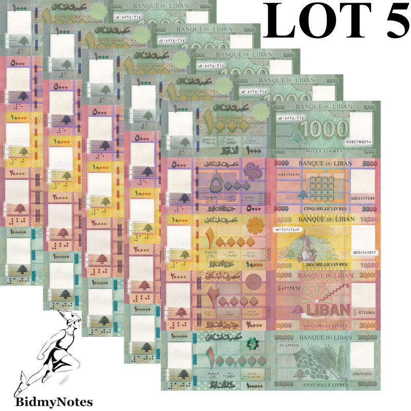 Lebanon 1000 5000 10000 20000 10000 Livres 2011-2021 P 90-95 UNC Set 5 pcs LOT 5