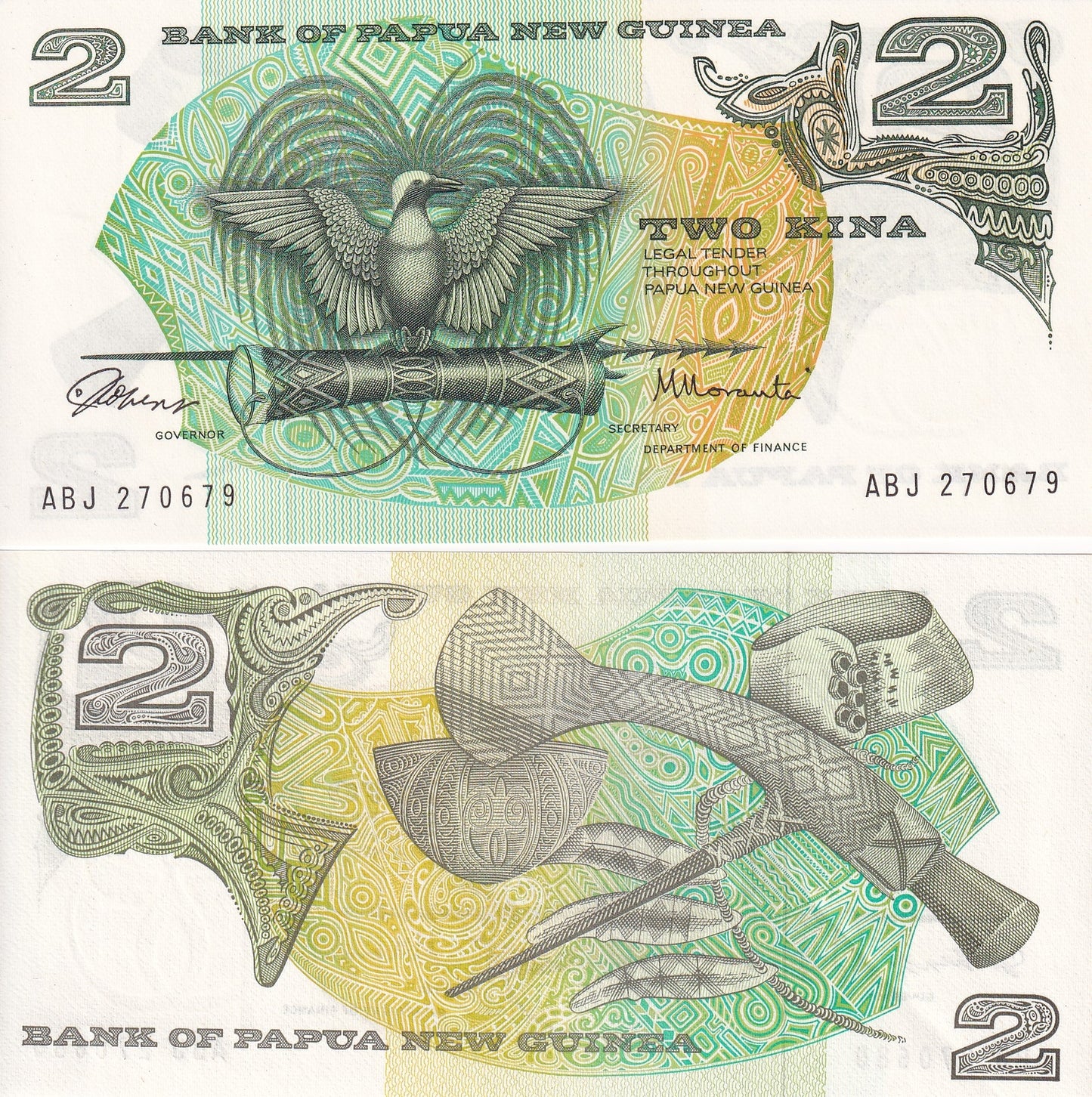 Papua New Guinea 2 Kina ND 1975 P 1a Signature 1 UNC