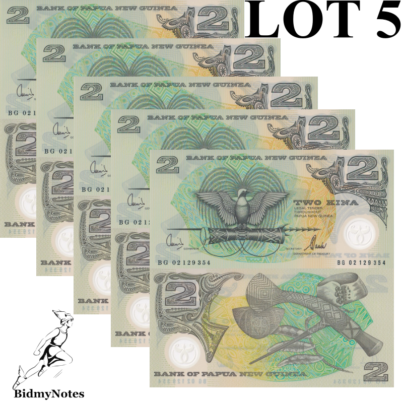 Papua New Guinea 2 Kina 2002 P 16d Polymer UNC 1/20 Bundle LOT 5 pcs