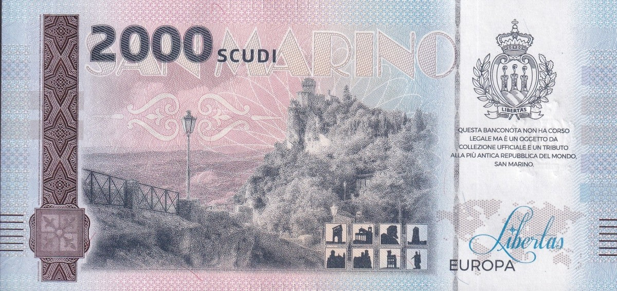 San Marino Republic 2000 Scudi San Marino UNC COMM. Test Note