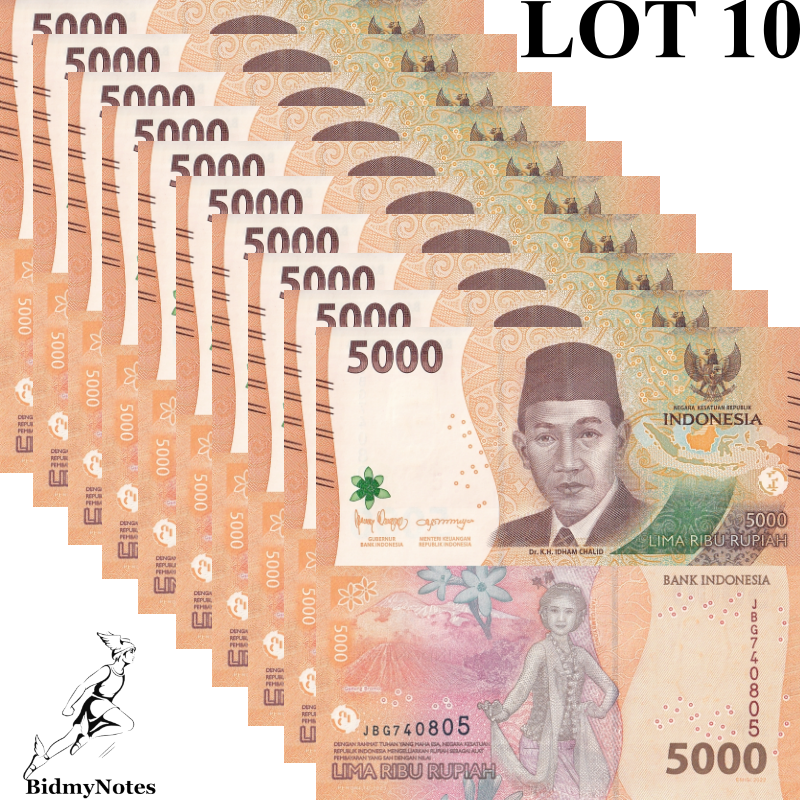 Indonesia 5000 Rupiah 2022/2023 P 164 UNC 1/10 Bundle LOT 10 pcs
