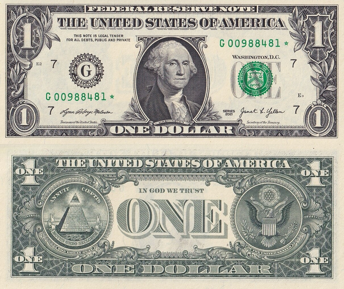 United States 1 Dollars USA 2021 P 549* Replacement Chicago IL "G" UNC