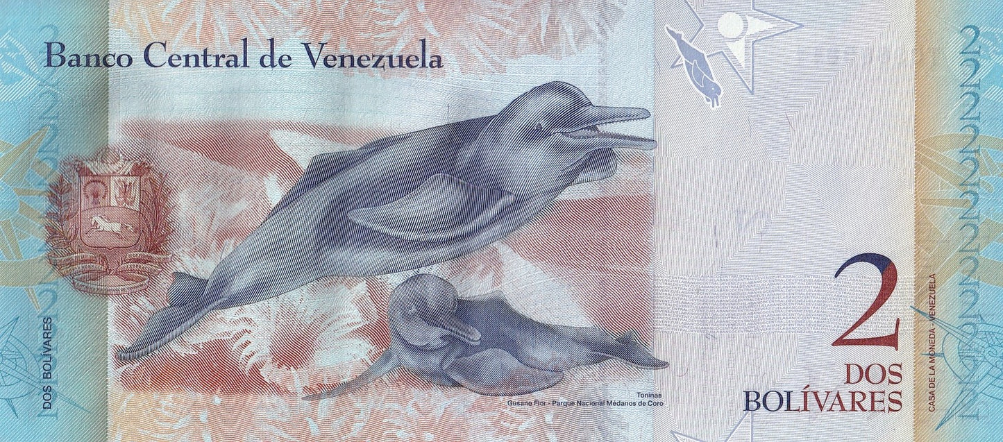 Venezuela 2 Bolivars 2007-2014 P 88 Random Sign UNC