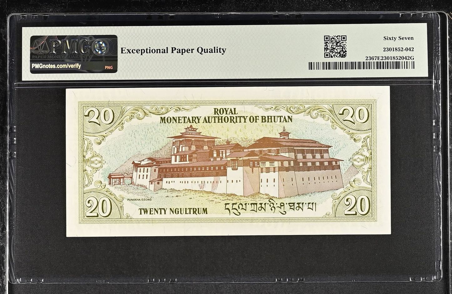 Bhutan 20 Ngultrum ND (2000) P 23 UNC PMG 67 EPQ 3rd TOP POP