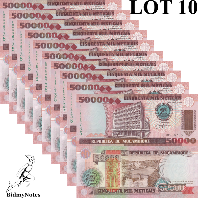 Mozambique 50000 Meticais 1993 P 138 UNC 1/10 Bundle LOT 10 pcs