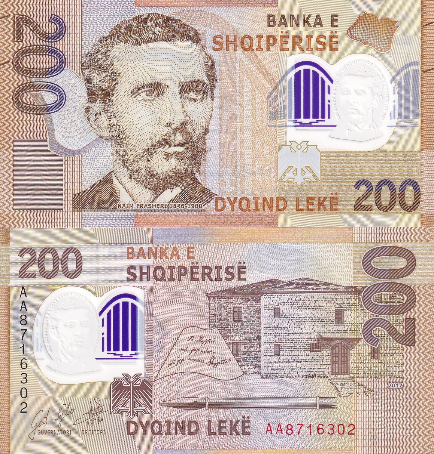 Albania 200 Leke 2017 P 76 Polymer UNC AA First Prefix