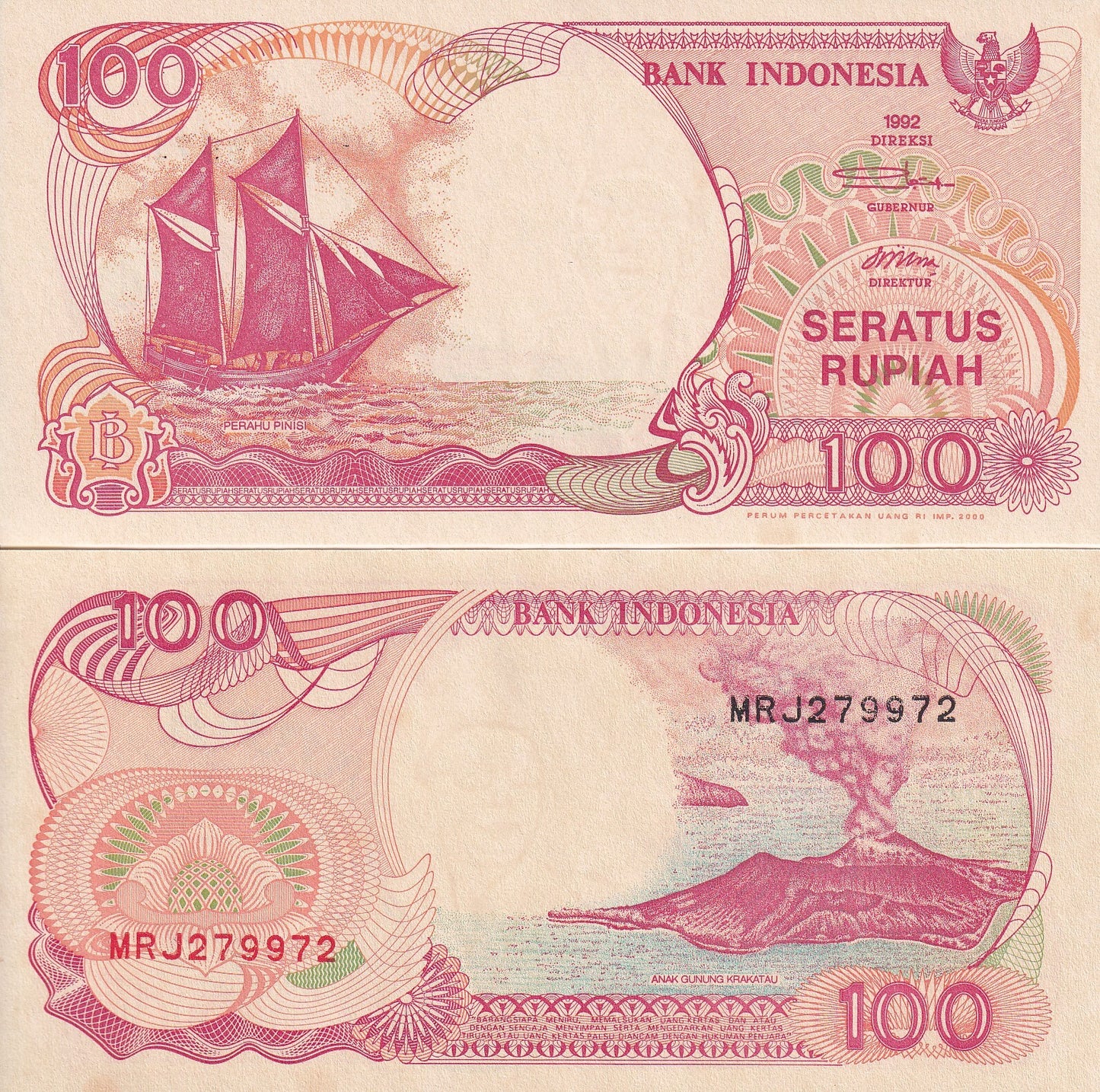 Indonesia 100 Rupiah 1992/2000 P 127h Minor Foxing UNC