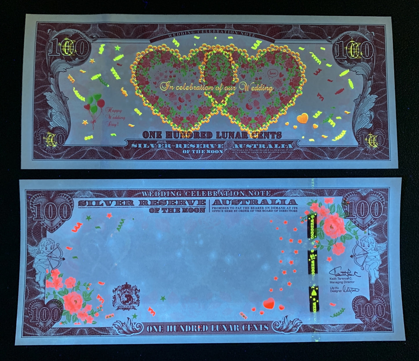 Australia 100 Cents UNC Silver Reserve of the Moon Wedding Celebration Note W/F