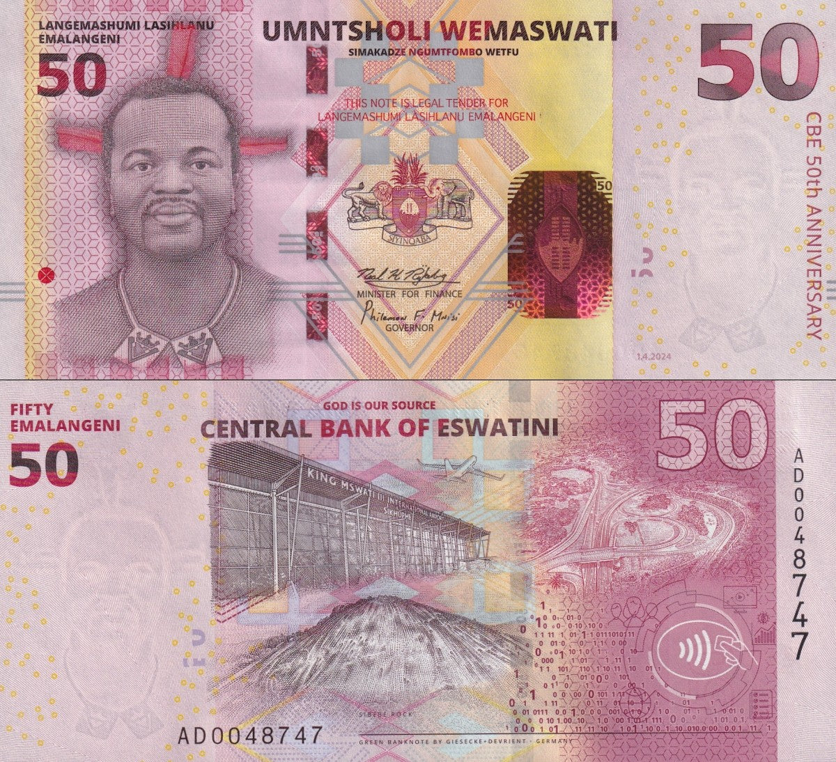Swaziland 50 Emalangeni 2024 P NEW UNC Commemorative 1/20 Bundle LOT 5 pcs