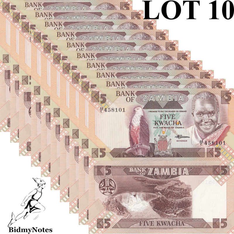 Zambia 5 Kwacha ND 1980-1988 P 25 UNC 1/10 Bundle LOT 10 pcs