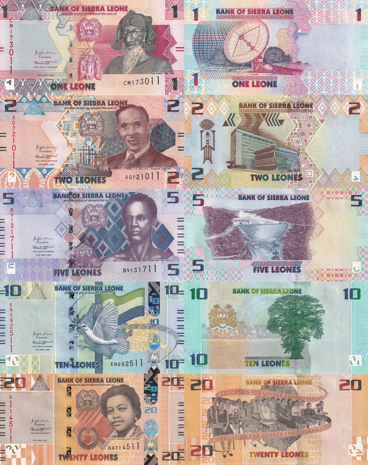 Sierra Leone 1 2 5 10 20 Leones P 34 35 36 37 38 2022 UNC Set 5 pcs