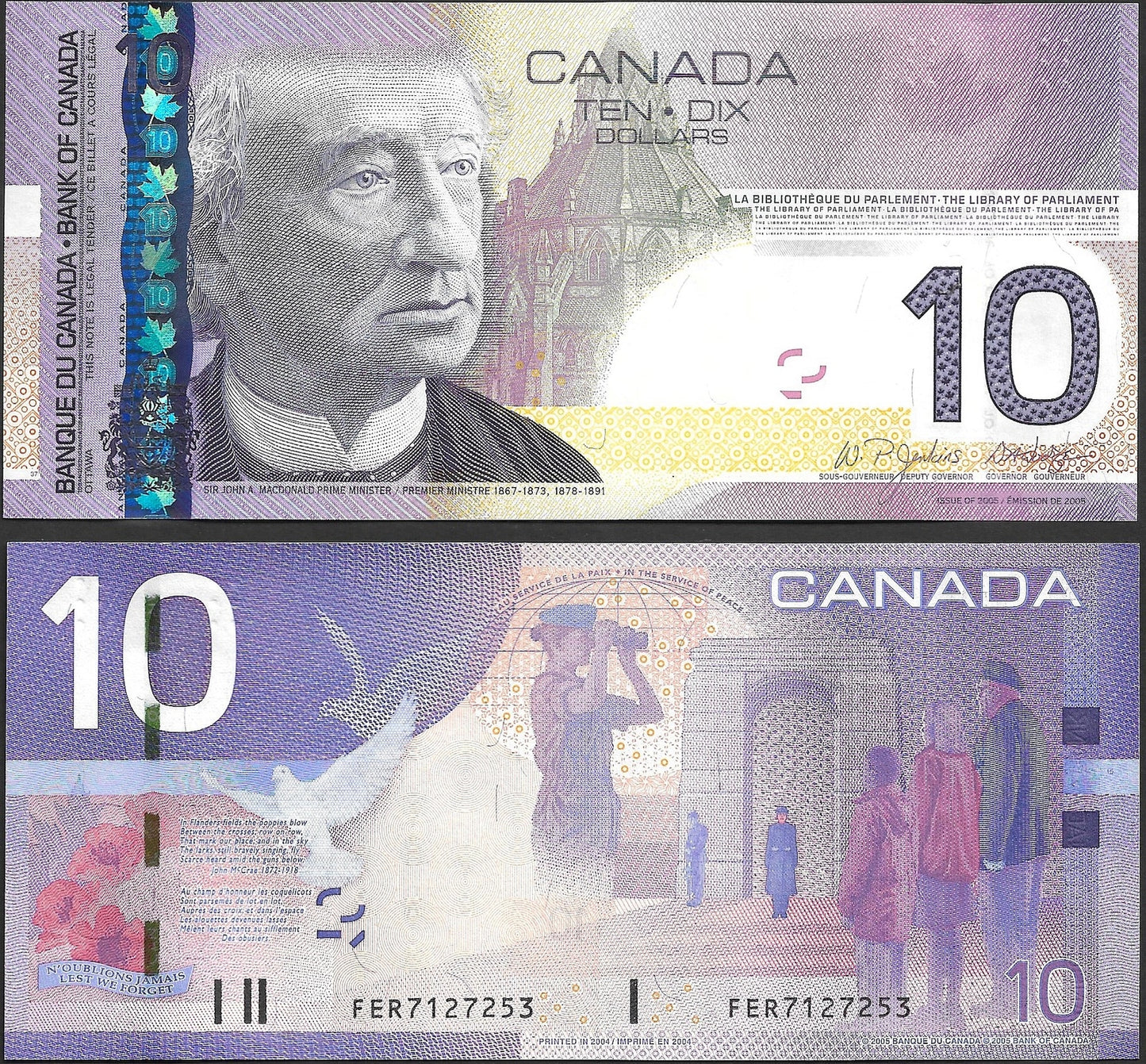 Canada 10 Dollars 2004 / 2005 P 102Aa BC-68a-i UNC