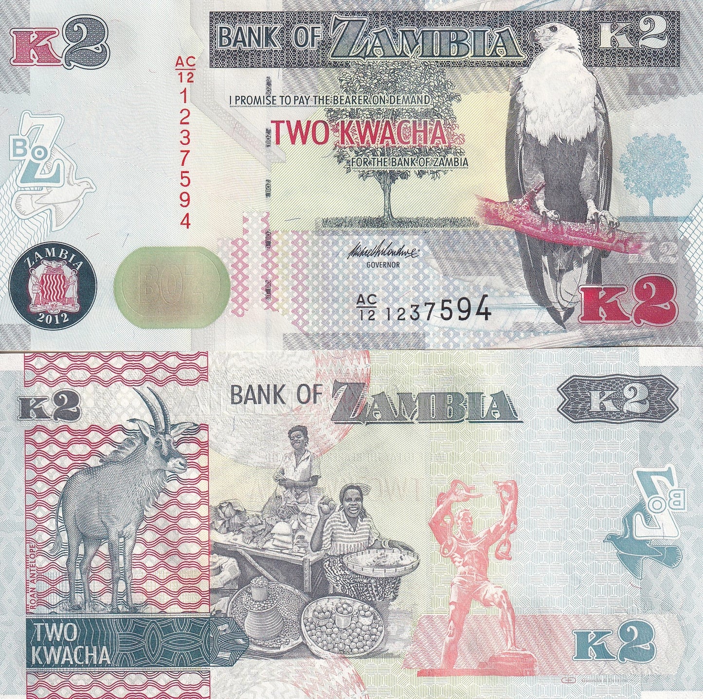 Zambia 2 Kwacha 2012 P 49a UNC