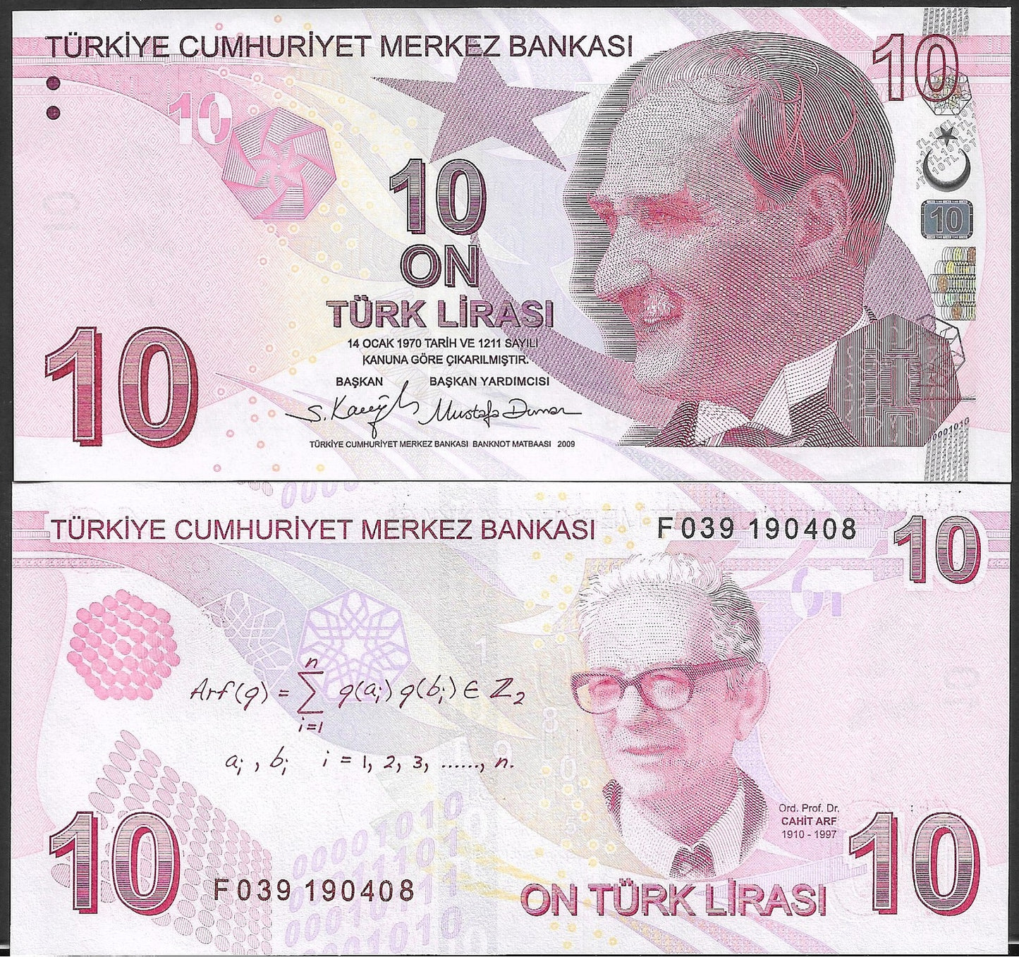 Turkey 10 Turk Lirasi 2009 P 223 UNC Random Sign 1/10 Bundle LOT 10 pcs