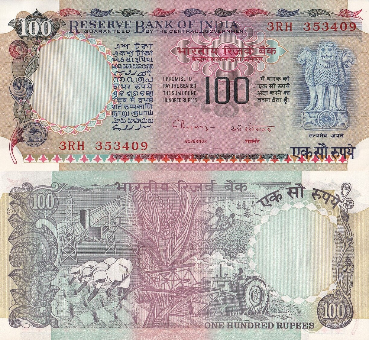 India 100 Rupees ND (1990-1996) P 86f UNC WITH HOLE