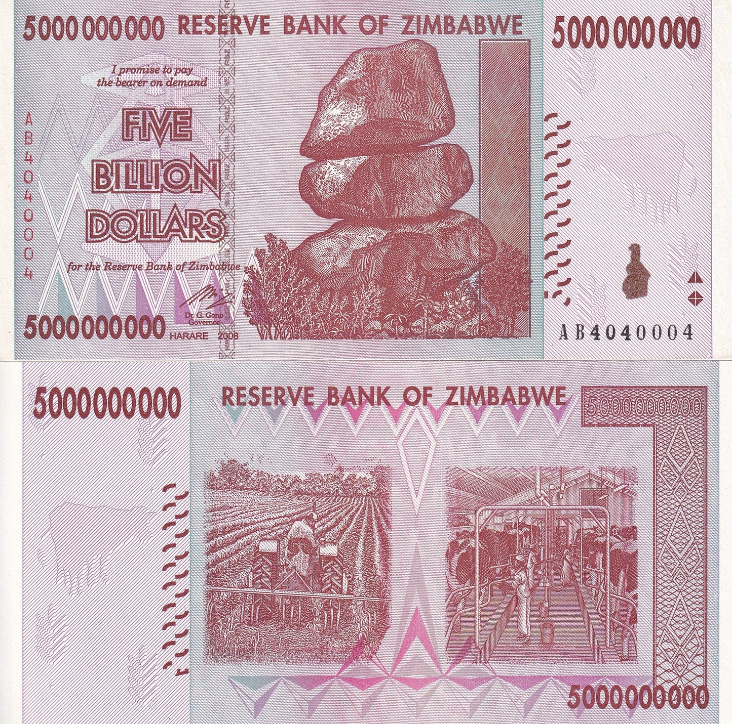 Zimbabwe 5000000000 Dollars 2008 P 84 UNC No.4040004