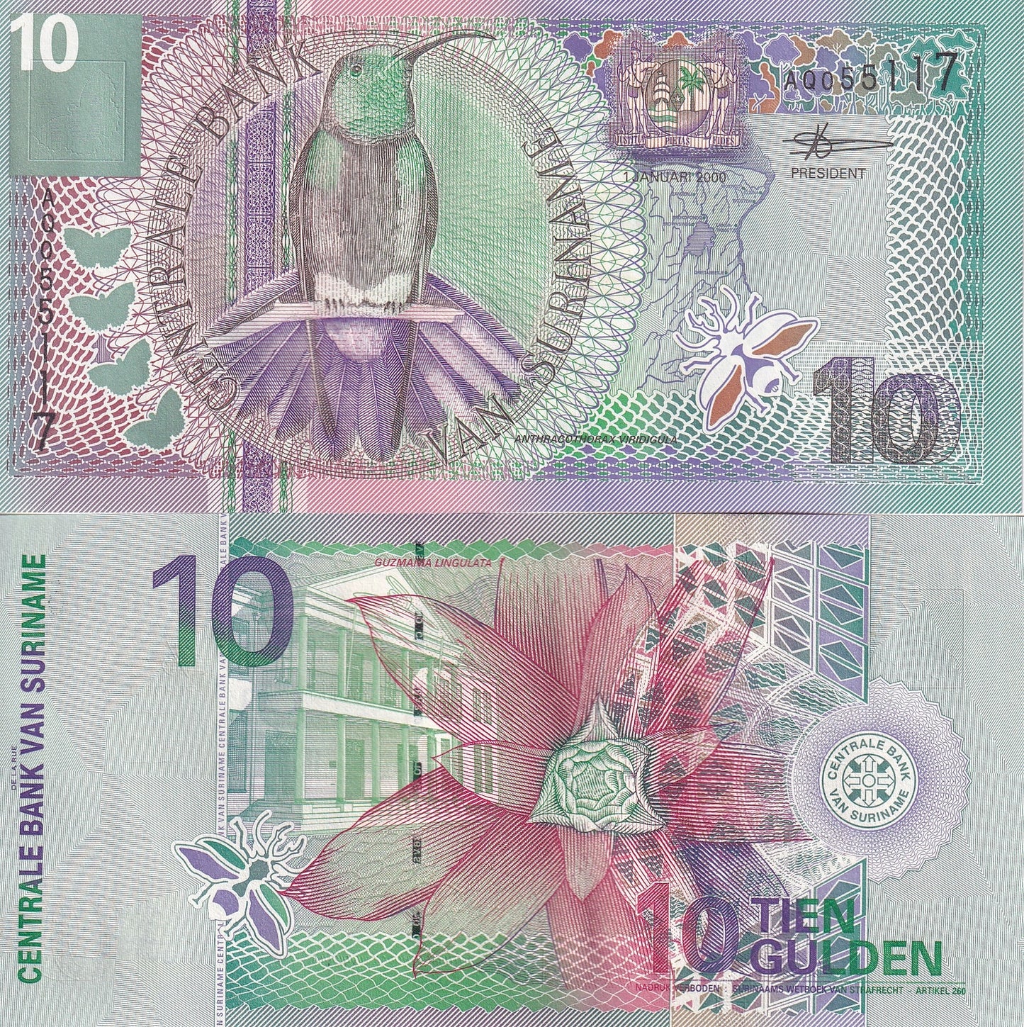 Suriname 10 Gulden 2000 P 147 UNC
