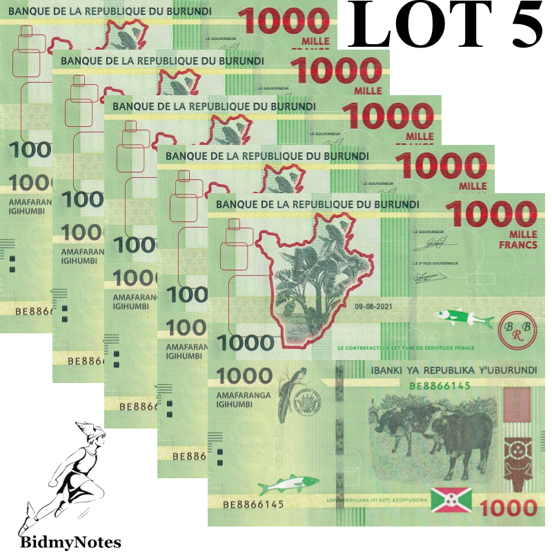 Burundi 1000 Francs 2021 P 51 UNC 1/20 Bundle LOT 5 pcs