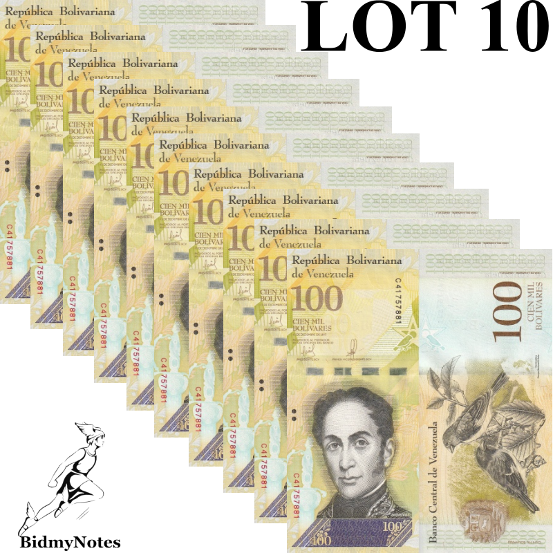Venezuela 100000 Bolivares 2017 P 100 UNC 1/10 Bundle LOT 10 pcs