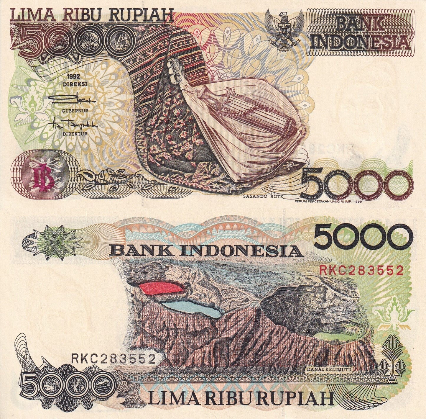 Indonesia 5000 Rupiah 1992 / 1999 P 130h UNC