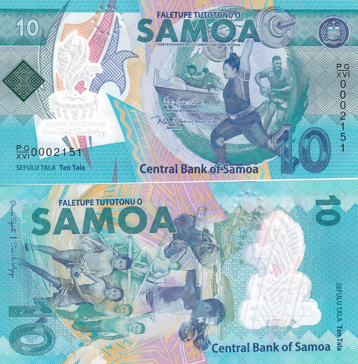 Samoa 10 Tala 2019 P 45 Polymer Commemorative UNC Low Serial No. 000XXXX