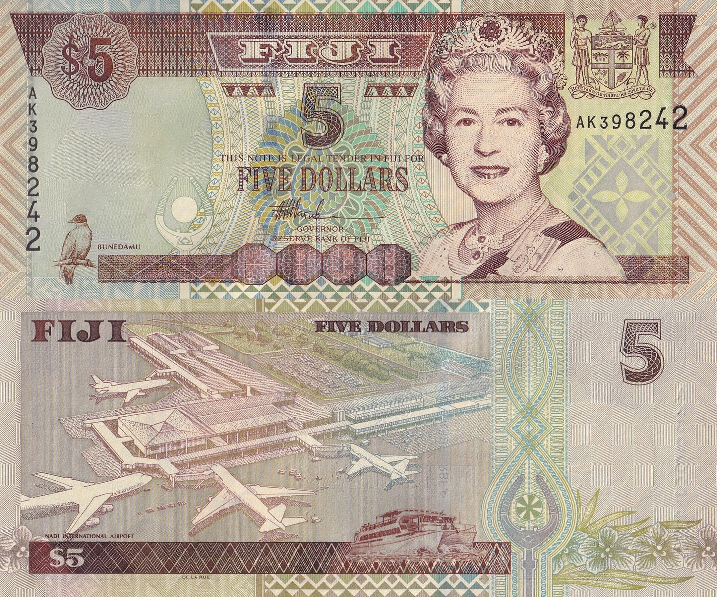 Fiji 5 Dollars ND 2002 P 105b Queen Elizabeth II UNC