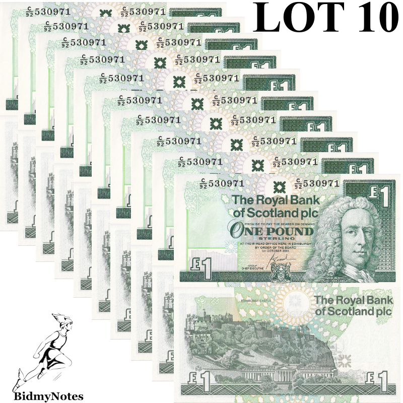 Scotland 1 Pound 2001 P 351e UNC The Royal Bank of Scotland plc LOT 10 pcs