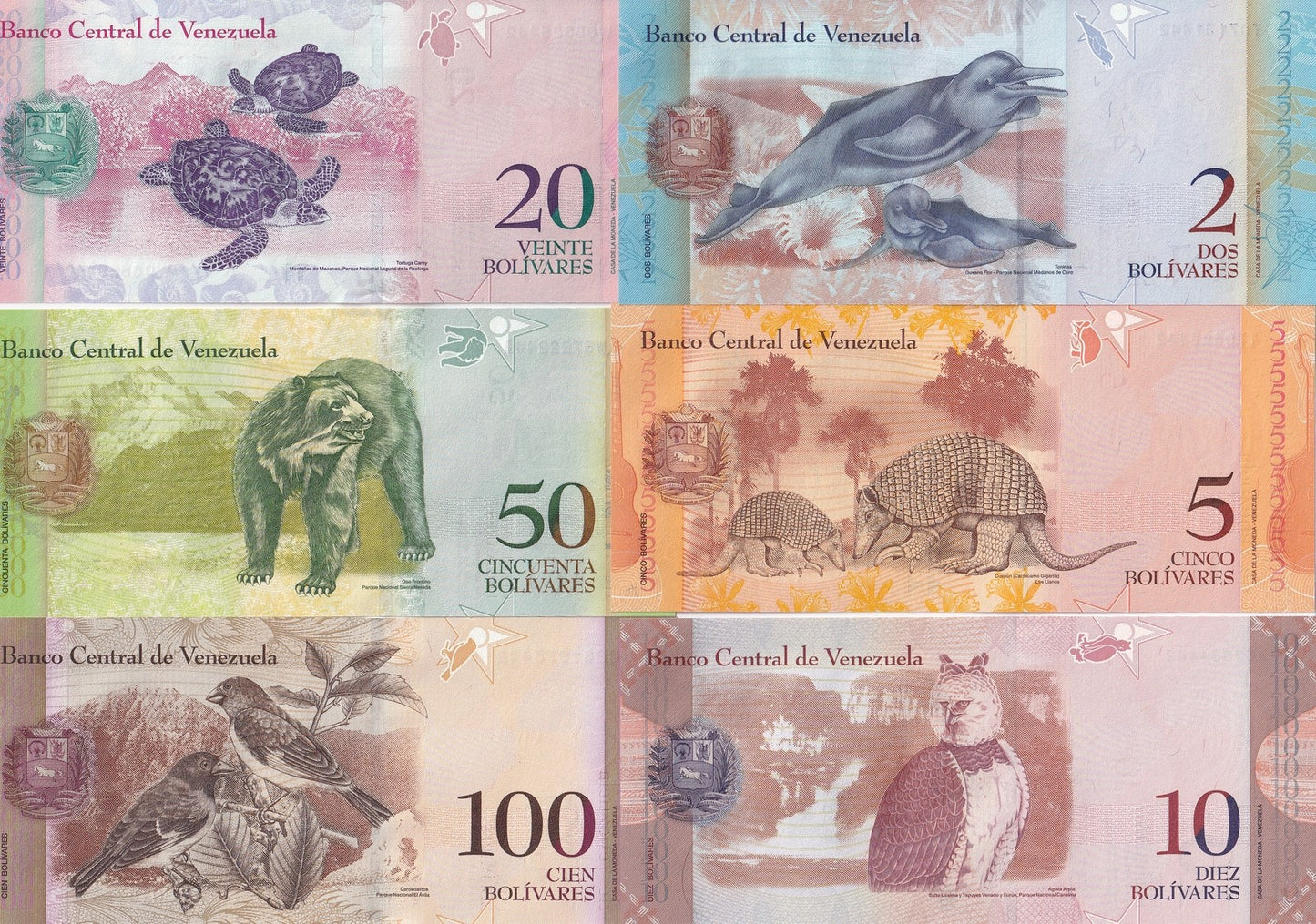 Venezuela 2 5 10 20 50 100 Bolivares 2013-2015 P 88 89 90 91 92 93 UNC Set 6 pcs